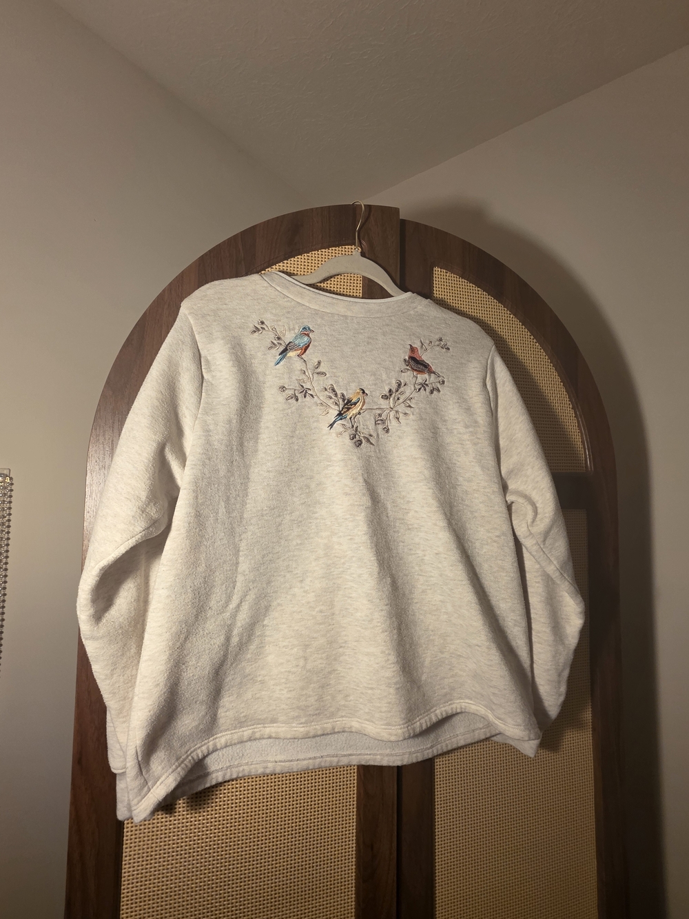 Blair Cream Crewneck Sweater with Multicolor Bird Embroidery